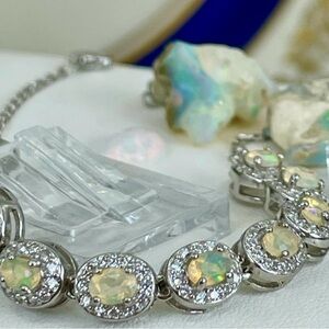 3.59ct Opal-Sapphire, Ethiopian Fire Opal Silver adjustable bracelet